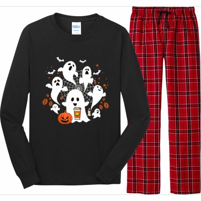 Cute Ghost Ing Coffee Halloween Pumpkin Coffee Funny Gift Long Sleeve Pajama Set