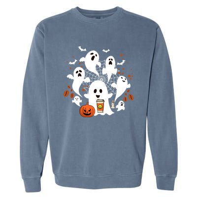 Cute Ghost Ing Coffee Halloween Pumpkin Coffee Funny Gift Garment-Dyed Sweatshirt