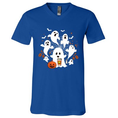 Cute Ghost Ing Coffee Halloween Pumpkin Coffee Funny Gift V-Neck T-Shirt