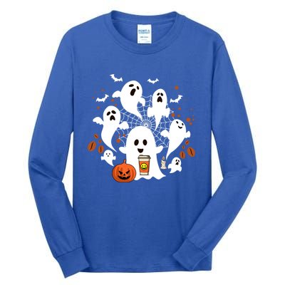 Cute Ghost Ing Coffee Halloween Pumpkin Coffee Funny Gift Tall Long Sleeve T-Shirt