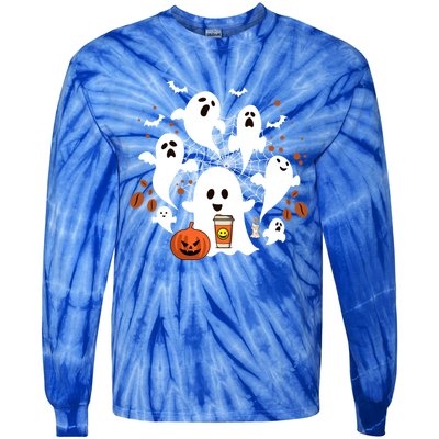 Cute Ghost Ing Coffee Halloween Pumpkin Coffee Funny Gift Tie-Dye Long Sleeve Shirt