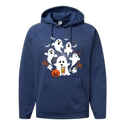 Cute Ghost Ing Coffee Halloween Pumpkin Coffee Funny Gift Performance Fleece Hoodie