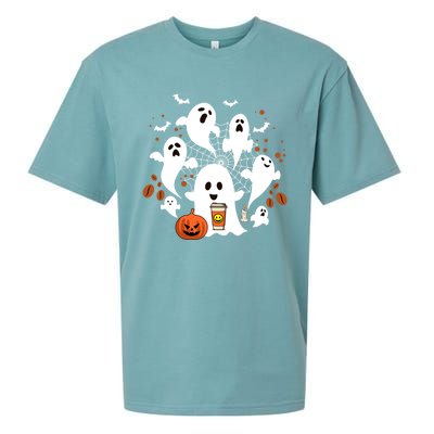 Cute Ghost Ing Coffee Halloween Pumpkin Coffee Funny Gift Sueded Cloud Jersey T-Shirt