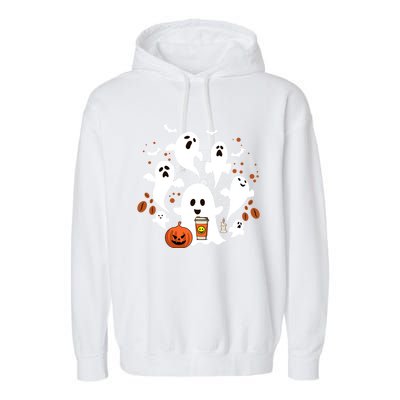 Cute Ghost Ing Coffee Halloween Pumpkin Coffee Funny Gift Garment-Dyed Fleece Hoodie