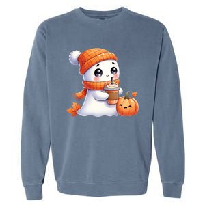 Cute Ghost Ing Coffee Halloween Pumpkin Spice Gift Garment-Dyed Sweatshirt