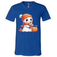 Cute Ghost Ing Coffee Halloween Pumpkin Spice Gift V-Neck T-Shirt