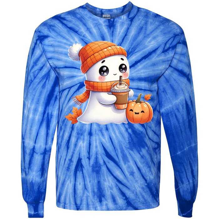 Cute Ghost Ing Coffee Halloween Pumpkin Spice Gift Tie-Dye Long Sleeve Shirt