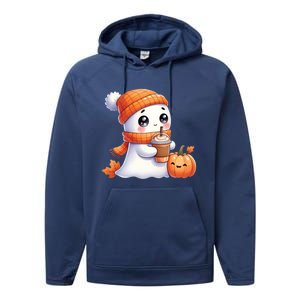 Cute Ghost Ing Coffee Halloween Pumpkin Spice Gift Performance Fleece Hoodie