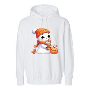 Cute Ghost Ing Coffee Halloween Pumpkin Spice Gift Garment-Dyed Fleece Hoodie