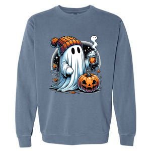 Cute Ghost Ing Coffee Funny Gift Garment-Dyed Sweatshirt