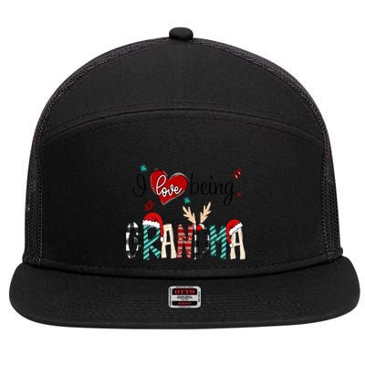 Christmas Grandma I Love Being Grandma 7 Panel Mesh Trucker Snapback Hat