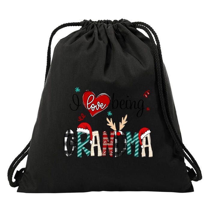 Christmas Grandma I Love Being Grandma Drawstring Bag