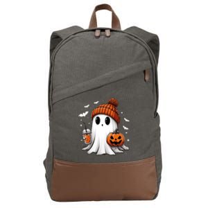 Cute Ghost Ing Coffee Halloween Ghost Ice Coffee Cute Gift Cotton Canvas Backpack