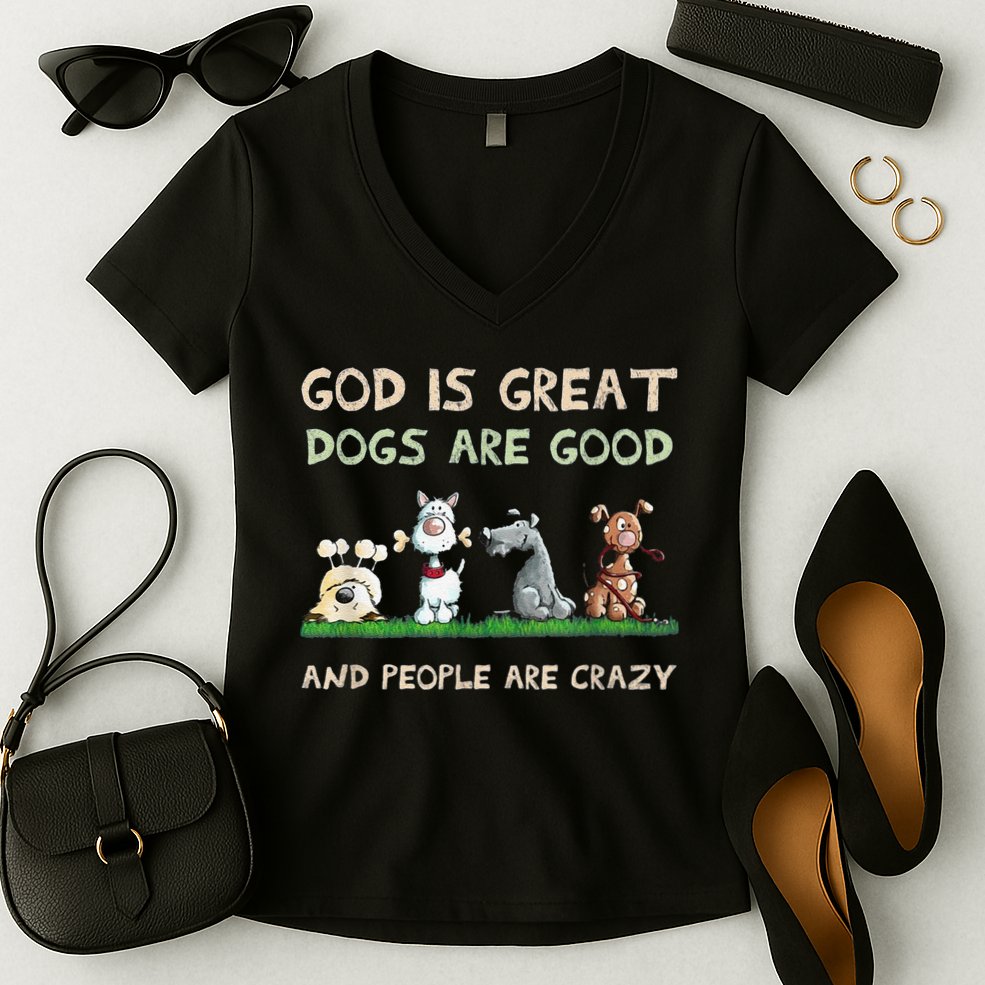 Cute God Is Great Dogs Are Good And People Are Crazy Women's V-Neck T-Shirt