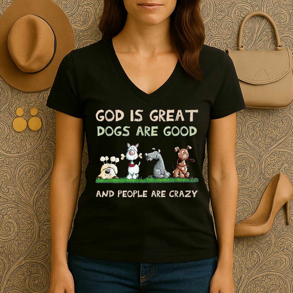 Cute God Is Great Dogs Are Good And People Are Crazy Women's V-Neck T-Shirt