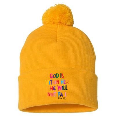 Christian God Is Within Her She Will Not Fall Christian Bible Pom Pom 12in Knit Beanie