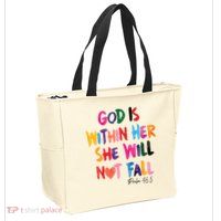 Christian God Is Within Her She Will Not Fall Christian Bible Zip Tote Bag
