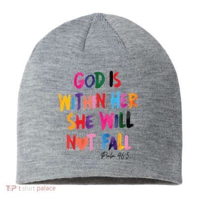 Christian God Is Within Her She Will Not Fall Christian Bible Sustainable Beanie