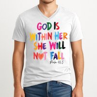 Christian God Is Within Her She Will Not Fall Christian Bible V-Neck T-Shirt