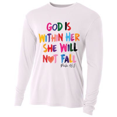 Christian God Is Within Her She Will Not Fall Christian Bible Cooling Performance Long Sleeve Crew