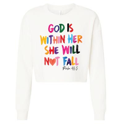 Christian God Is Within Her She Will Not Fall Christian Bible Cropped Pullover Crew