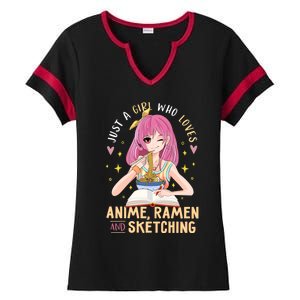 Cool Gift Just A Girl Who Loves Anime Ramen And Sketching Girl Anime Gift Ladies Halftime Notch Neck Tee