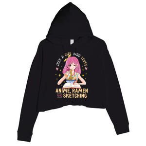 Cool Gift Just A Girl Who Loves Anime Ramen And Sketching Girl Anime Gift Crop Fleece Hoodie