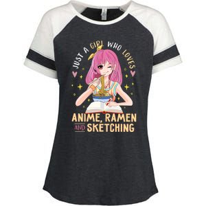 Cool Gift Just A Girl Who Loves Anime Ramen And Sketching Girl Anime Gift Enza Ladies Jersey Colorblock Tee