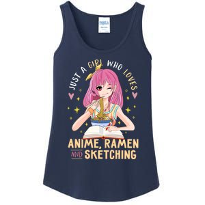 Cool Gift Just A Girl Who Loves Anime Ramen And Sketching Girl Anime Gift Ladies Essential Tank