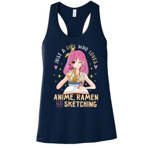 Cool Gift Just A Girl Who Loves Anime Ramen And Sketching Girl Anime Gift Women's Racerback Tank