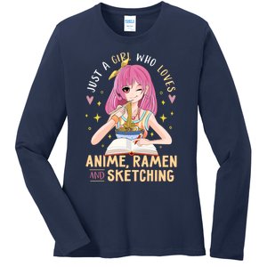 Cool Gift Just A Girl Who Loves Anime Ramen And Sketching Girl Anime Gift Ladies Long Sleeve Shirt