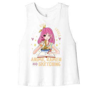 Cool Gift Just A Girl Who Loves Anime Ramen And Sketching Girl Anime Gift Women's Racerback Cropped Tank