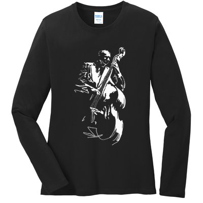 Cool Graphic Jazz Lovers Upright Bass Player Ladies Long Sleeve Shirt