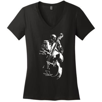 Cool Graphic Jazz Lovers Upright Bass Player Women's V-Neck T-Shirt