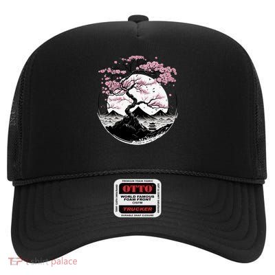 Cute Gift Japanese Sakura Garden Geisha Mount Fuji Cherry Blossom  High Crown Mesh Back Trucker Hat