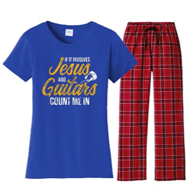 Christian Guitarist Jesus Church Worship Guitar Player Women's Flannel Pajama Set