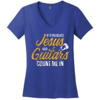 Christian Guitarist Jesus Church Worship Guitar Player Women's V-Neck T-Shirt