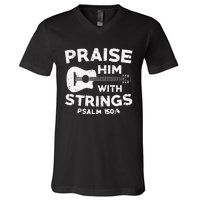 Christian Guitarist Jesus Church Worship Guitar Player V-Neck T-Shirt