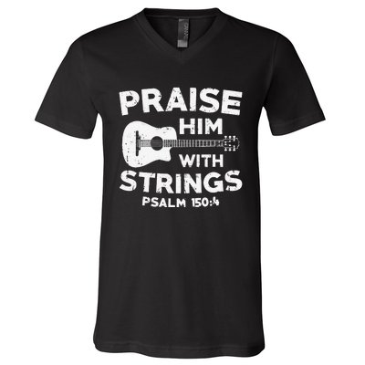 Christian Guitarist Jesus Church Worship Guitar Player V-Neck T-Shirt