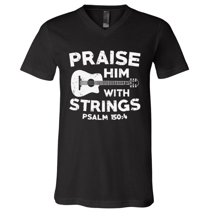 Christian Guitarist Jesus Church Worship Guitar Player V-Neck T-Shirt