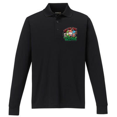 Christmas Gnomes Joy To The World Xmas Gnomies Gift Performance Long Sleeve Polo