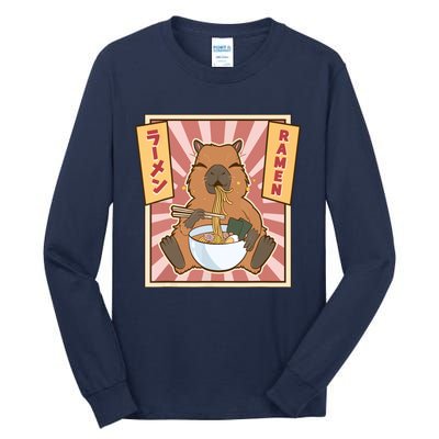 Capybara Gifts Kawaii Capybara Eating Ramen Cute Animal Tall Long Sleeve T-Shirt