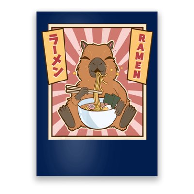 Capybara Gifts Kawaii Capybara Eating Ramen Cute Animal Poster