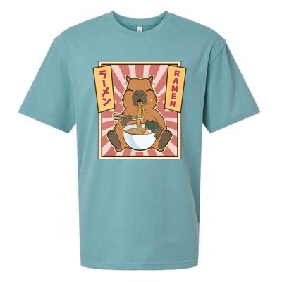 Capybara Gifts Kawaii Capybara Eating Ramen Cute Animal Sueded Cloud Jersey T-Shirt