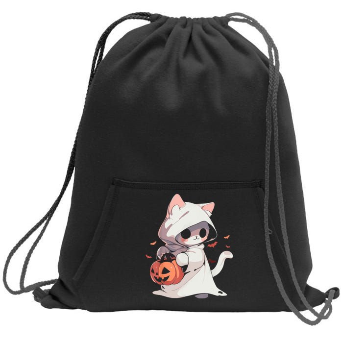 Cat Ghost Kawaii Neko Anime Halloween Costume Pumpkin Lover Sweatshirt Cinch Pack Bag