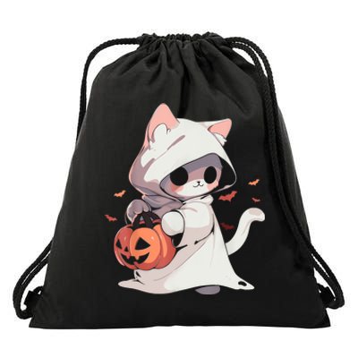 Cat Ghost Kawaii Neko Anime Halloween Costume Pumpkin Lover Drawstring Bag