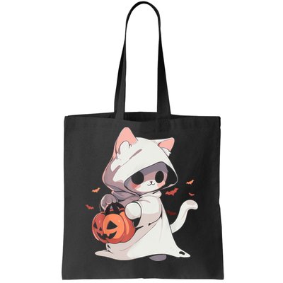 Cat Ghost Kawaii Neko Anime Halloween Costume Pumpkin Lover Tote Bag