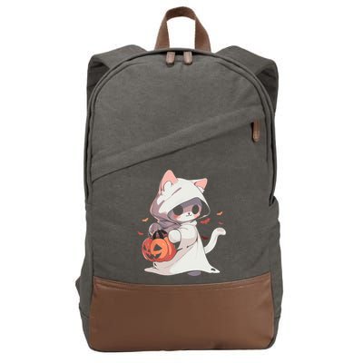 Cat Ghost Kawaii Neko Anime Halloween Costume Pumpkin Lover Cotton Canvas Backpack