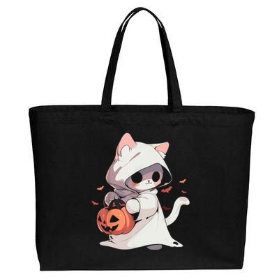 Cat Ghost Kawaii Neko Anime Halloween Costume Pumpkin Lover Cotton Canvas Jumbo Tote