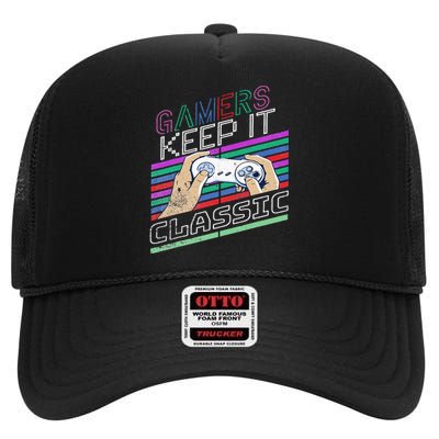 Classic Gamer Keep It Classic Gaming 80s 90s Vintage Cool High Crown Mesh Back Trucker Hat